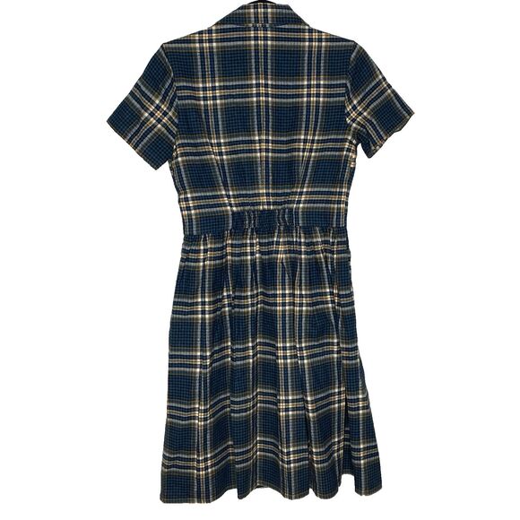JOANIE Shirt Dress Flannel Plaid Mini V-Neck Short Sleeve Pockets Womens 4 Teal - Picture 2 of 14